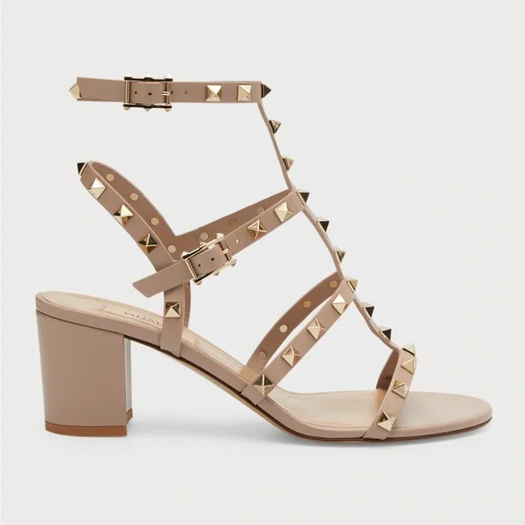 Valentino Garavani Tan Studded Sandals 60MM Rockstud Block Heal NWT dusk bag - Picture 5 of 14
